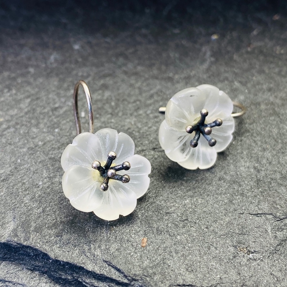 Flower earrings sterling silver &frosted crystal - Picture 5 of 8
